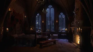 A Cozy Medieval BedRoom Ambience Cozy Winter Fireplace Gentle Winds Sounds For Sleeping
