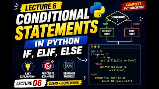 Python Tutorial for Beginners Lecture 6 Conditional Statements if elif else Complete Python