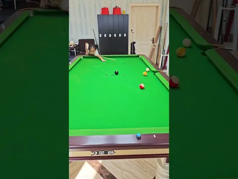 Wow, a perfect shot! Kid plays pool, angle shot