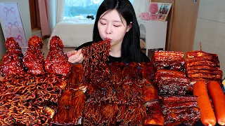 ASMR MUKBANG| 직접 만든 불닭 짜장 버섯 양념치킨 소세지 동파육 먹방 & 레시피 SPICY MUSHROOMS AND FIRE NOODLES EATING