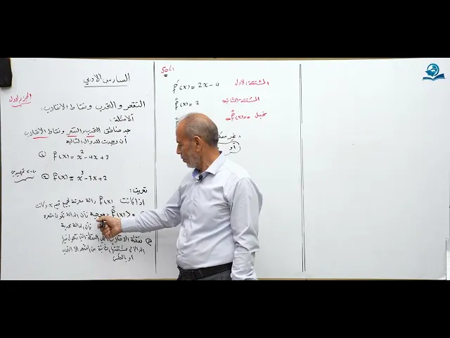 رياضيات السادس الادبي - الفصل الثالث - التقعر والتحدب ونقاط الانقلاب ج1