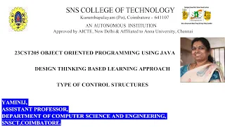 Design Thinking Based Learning Type of Control Structures OOPS Using JAVA SNS Institutions