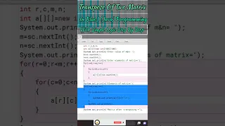 Transpose Of Two Matrix Program in BlueJ Java ll Two Dimension Array ll Array ll ll