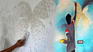 Premium Gold Texture Wall Art with 3D Butterflv Clock