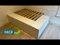 IKEA platform bed hack with hidden storage and ventilation DIY bedroom makeover Drawer Cabinet