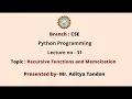 Python Programming Recursive Functions Memoization AKTU Digital Education