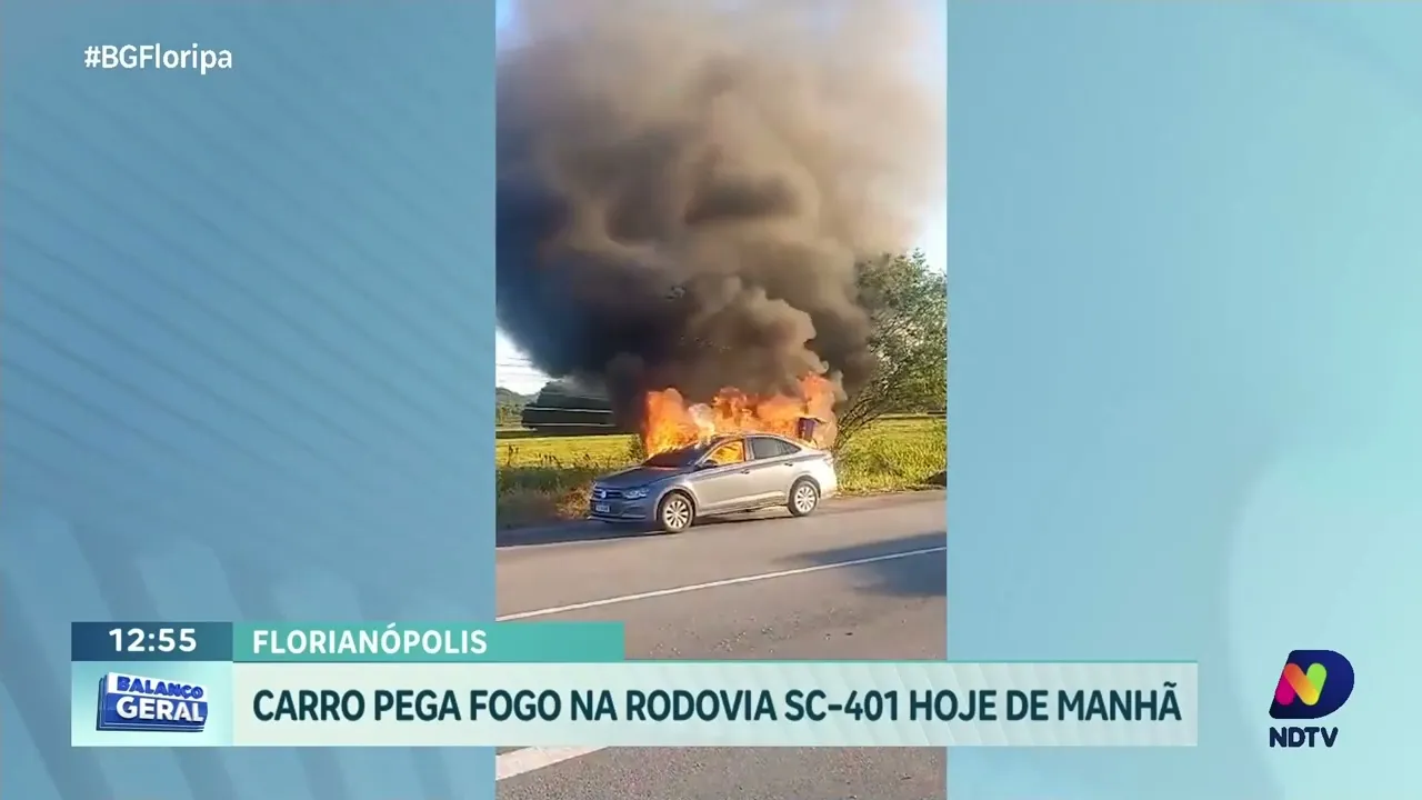 Alerta na SC-401: carro pega fogo próximo a posto rodoviário
