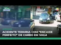 Caught on camera car crash at intersection ends in perfect fit