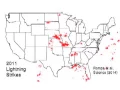 US map flashes with lightning strikes of 2011
