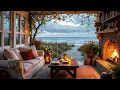 Autumn Beach Cottage with Crackling Fire & Ocean Waves 🌊🔥 | Peaceful Porch Ambience for Relaxation