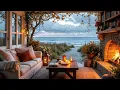 Autumn Beach Cottage with Crackling Fire Ocean Waves Peaceful Porch Ambience for Relaxation