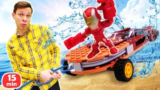 Игрушка Железный Человек строит машину-амфибию в мастерской Фёдора!