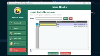 Issued Books Admin - Library System Python Tkinter SQLITE