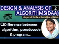 DAA2 Design and analysis of algorithm Difference between algorithm pseudocode and program