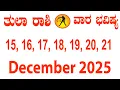 ತುಲಾ ರಾಶಿ | ವಾರ ಭವಿಷ್ಯ | Dec 15 TO Dec 21 | Tula Rashi | Weekly Horoscope