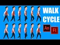 Side Walk Cycle in Adobe Animate CC tutorial frame by frame Rigging Walk cycle