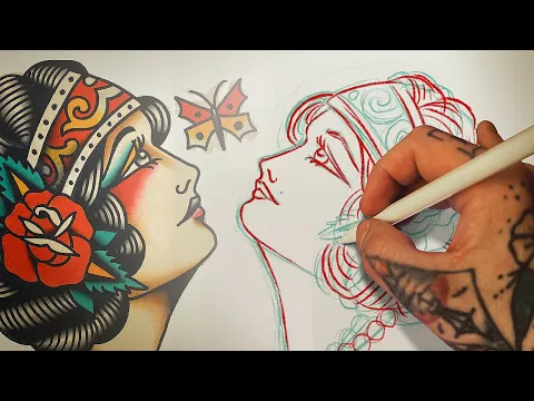 Download MP3 How to SKETCH a girl face [Traditional Tattoo Design]