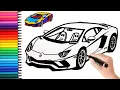 Coloring a sports car Lamborghini for kids Coloring pages Easy to Draw