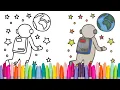 Coloring An Outer Space Coloring Book Page Astronaut Earth Stars Kids Toddler Color Art Activity