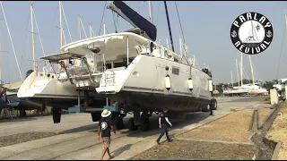HURRICANE DAMAGED BOAT finally gets hauled out – Episode 34