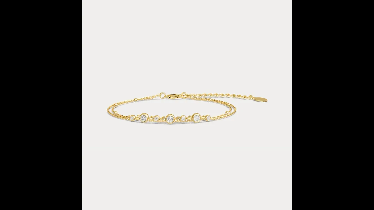 Bezel Set Lab-Grown Diamond Bracelet with Double Chain in Sterling Silver