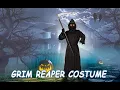Grim Reaper Halloween Costume with Glowing Red Eyes for Kids Scythe Included