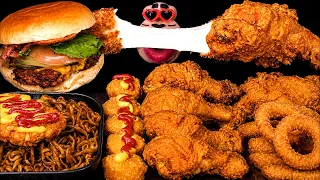 ASMR DOUBLE PATTY CHEESEBURGER & FRIED CHICKEN MUKBANG🍔 Black Bean Noodles