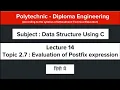 Lecture 14 - Application of Stacks Evaluation of Postfix expressions