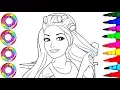 Colouring Drawings Barbie Fashionistas with Golden sparkle Hair Coloring Pages l How to Color
