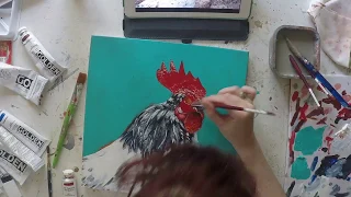 Painting Timelapse of a Rooster by Maddie