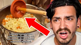 Reacting to the DUMBEST Life Hacks!