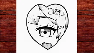 Heart Shape Anime Eye Drawing - Cute Girl Eye Inside Heart Pencil Tutorial