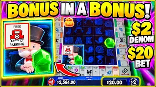 $20/Spin → FREE PARKING!!! My BEST SESSION on Monopoly Big Board Bucks Slots!