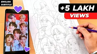 Download BTS Group Drawing Tutorial || BTS All Member Drawing || BTS Drawings || How to Draw BTS member MP3