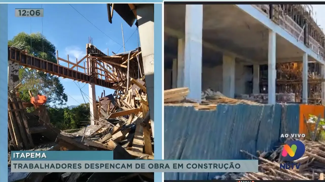 Trabalhadores despencam de obra em construção hoje de manhã em Itapema