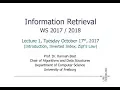 Information Retrieval WS Lecture 1 Introduction Inverted Index Zipf s Law