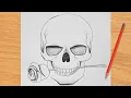 How to Draw Skull with roses Easy Pencil Drawing for Beginners