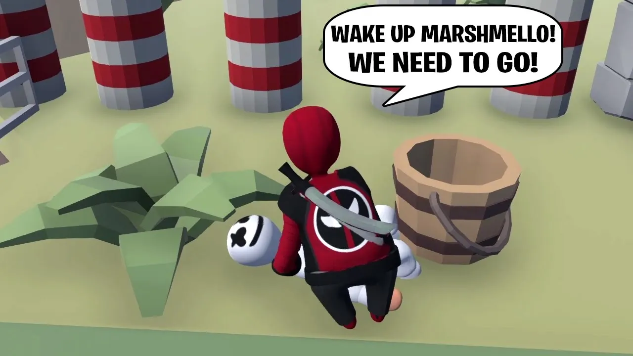 DEADPOOL AND DJ MARSHMELLO in HUMAN FALL FLAT