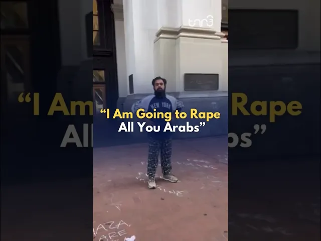 ⁣A Zionist harasses pro-Palestinian protesters in San Francisco, saying he’s going to rape all Arabs.