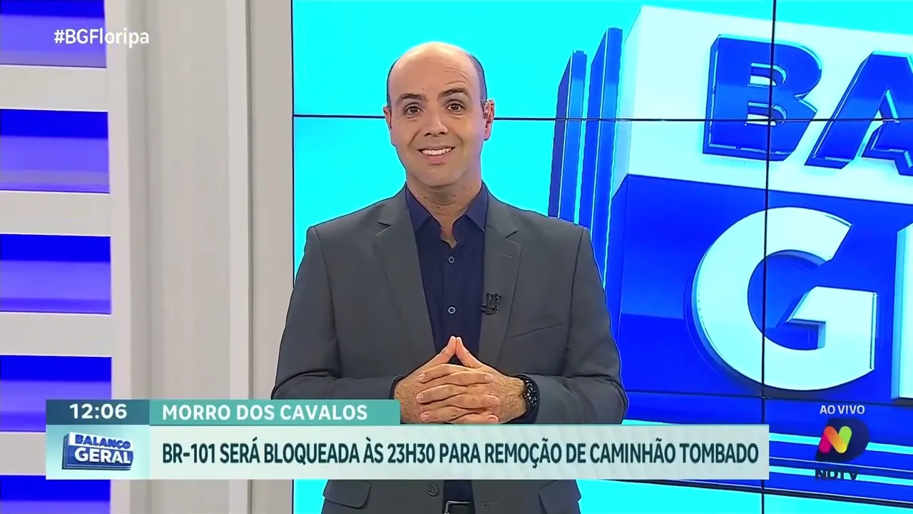 Alerta na BR-101: bloqueio total às 23h30 para remoção de caminhão tombado no Morro dos Cavalos