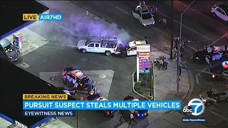 Full chase Suspect rams cars steals van and truck during SoCal pursuit
