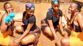 bathing in an african village river village lifestyle having fun to the fullest village