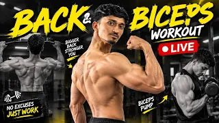 🛑BACK & BICEPS WORKOUT LIVE 🔥 | Build Muscle, Get Stronger & Grow Your Back | Gym Workout #fitness