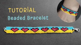 Heart square stitch bracelet tutorial seed bead bracelet