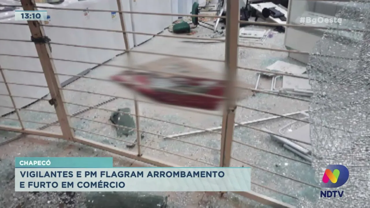 Vigilantes e PM flagram arrombamento e furto em comércio de Chapecó