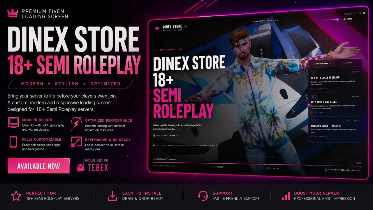 DINEX LOADING V2 - PREMIUM FIVEM LOADING SCREEN  MODERN HTML • CSS • JAVASCRIPT LOADING SCREEN