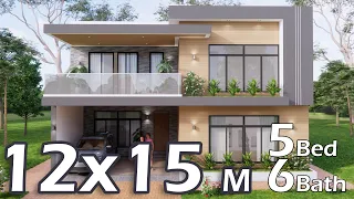 House Design 12x15 Meters (39x49 Ft) | 5 Bedrooms 6 Bathrooms Luxury Home