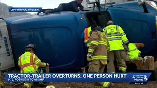 Driver injured in tractor-trailer rollover crash along I-79