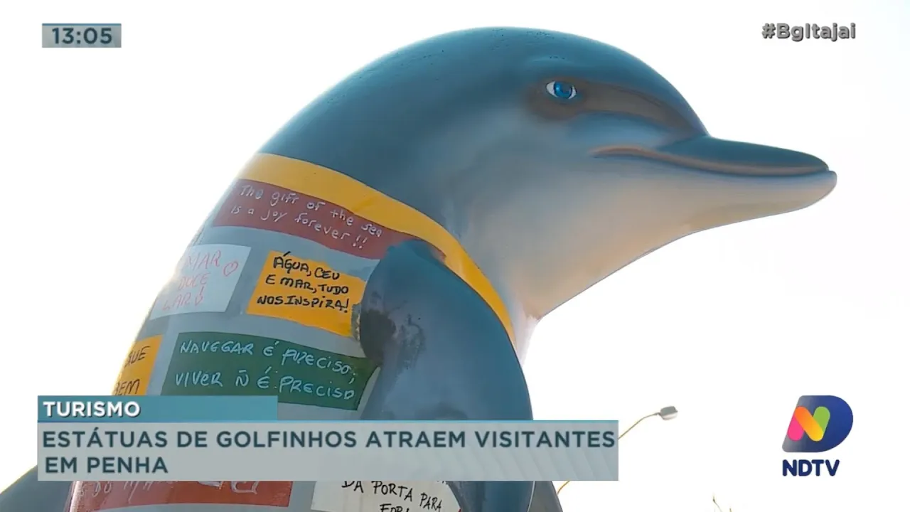 Estátuas de golfinhos atraem visitantes em Penha