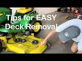 John Deere X300 X500 series deck removal - how to